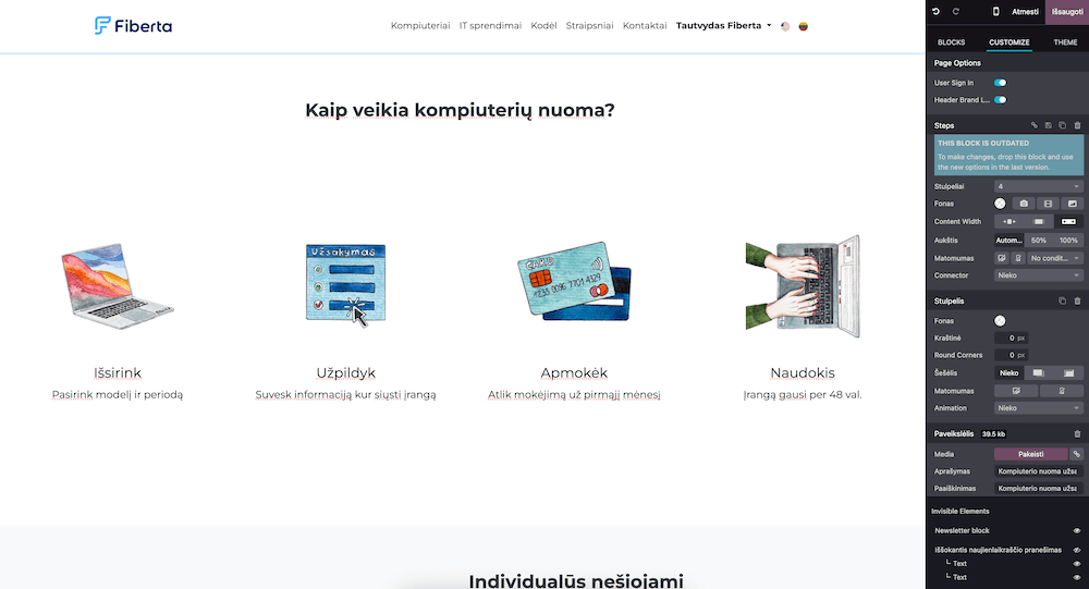 Tinklalapio valdymas su Odoo